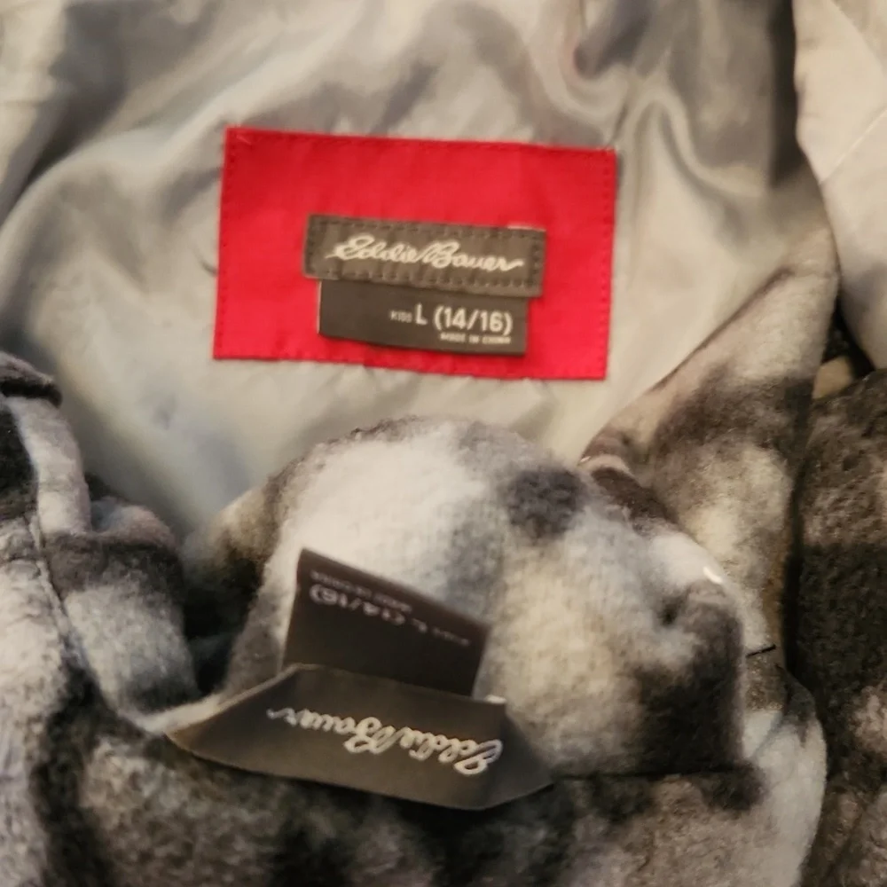 Eddie Bauer Boys Red and Gray coat Wth Removable Fleece Lining Size Large 14/16